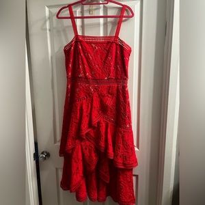 Alice+Olivia red floral lace high-low dress size 12; EUC; only worn once